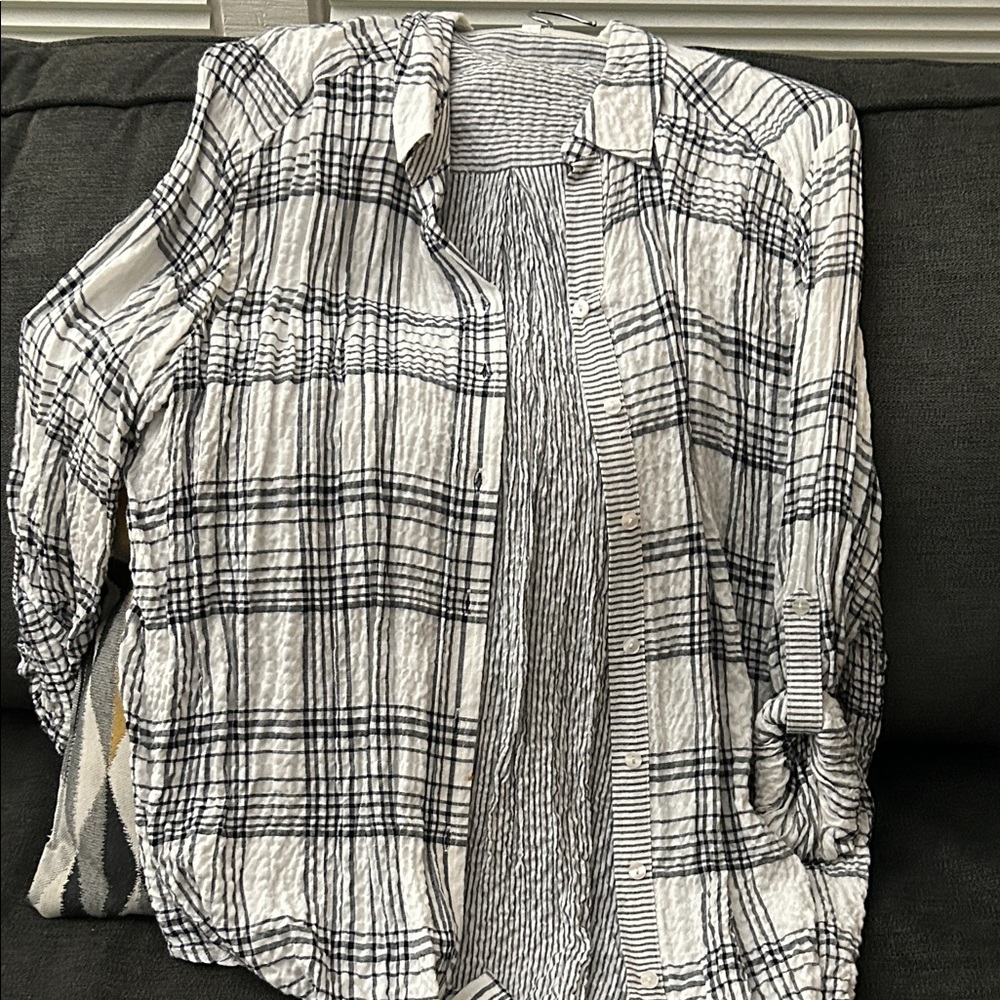 Black and White Plaid Button-Up Shirt